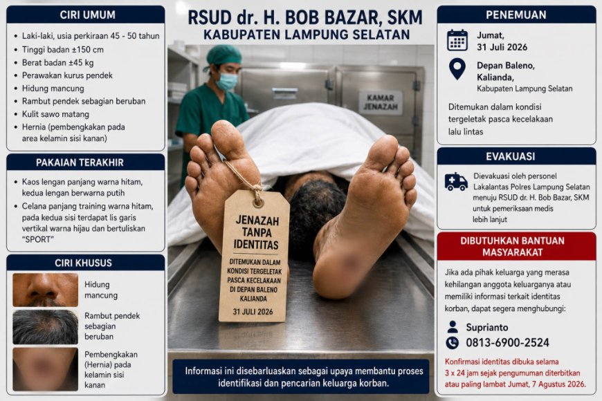 Ditemukan Tanpa Identitas, Jenazah Korban Kecelakaan di Kalianda Masih Ngetem di RSUD Bob Bazar