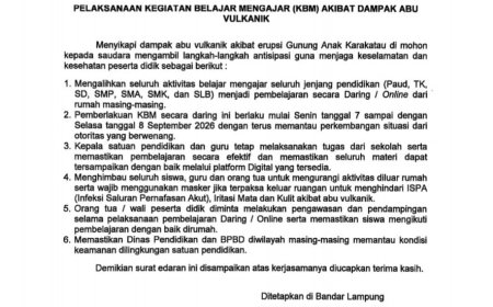Dampak Abu Vulkanik Erupsi Gunung Anak Krakatau, Gubernur Lampung Alihkan KBM Menjadi Daring