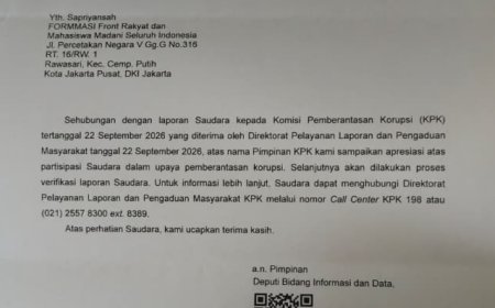KPK TURUN TANGAN, LAPORAN FORMMASI MASUK TAHAP VERIFIKASI