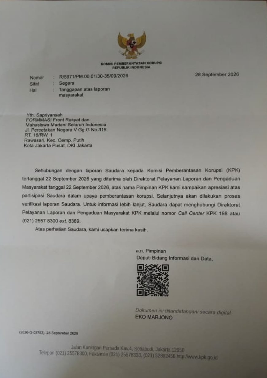 KPK TURUN TANGAN, LAPORAN FORMMASI MASUK TAHAP VERIFIKASI